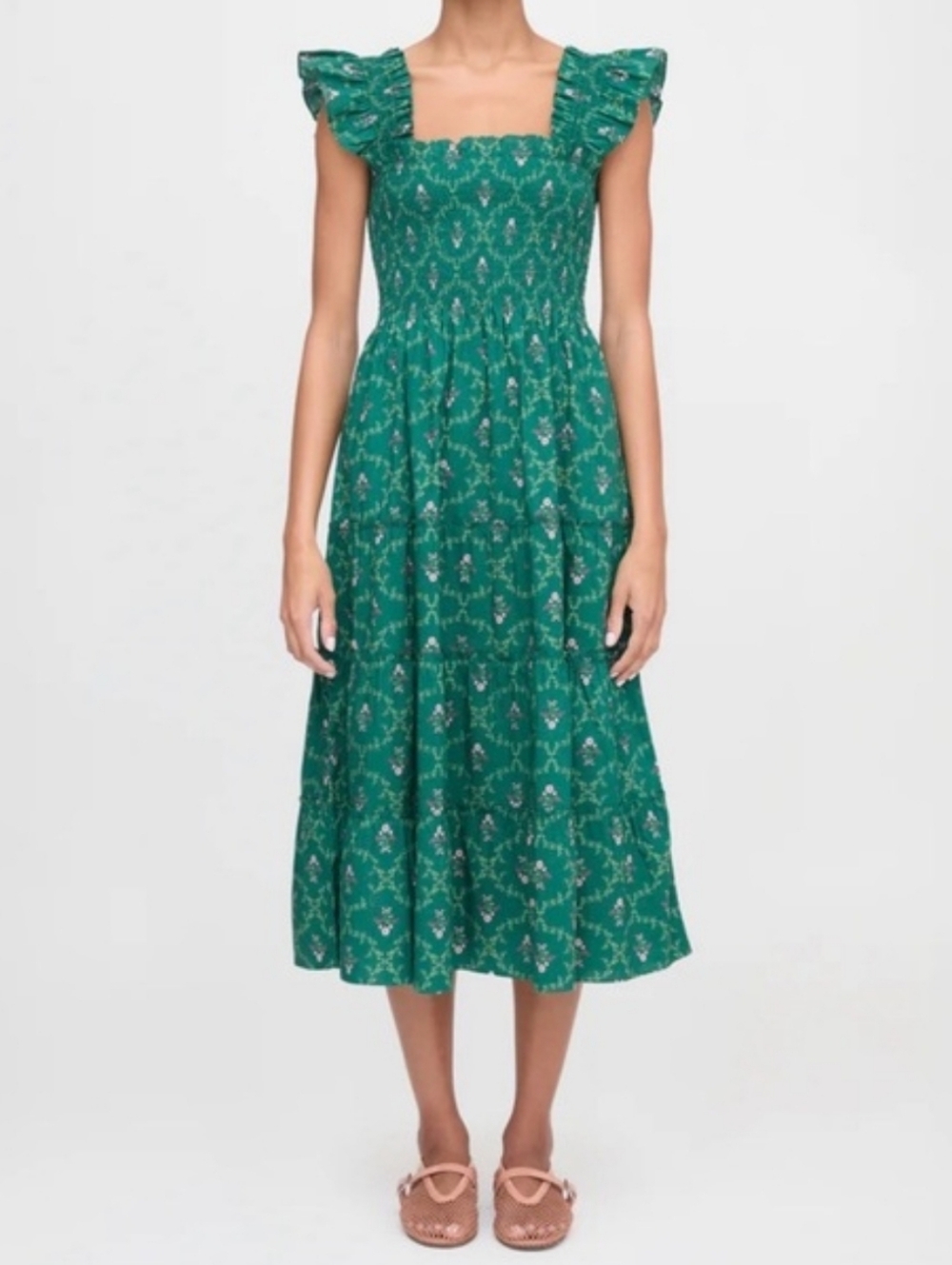 Hill House The Ellie Nap Dress - Emerald Trellis size XS